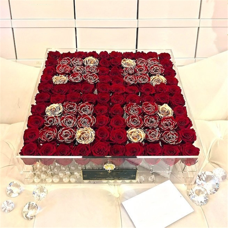 Caja de rosas acrílica de 100 agujeros.