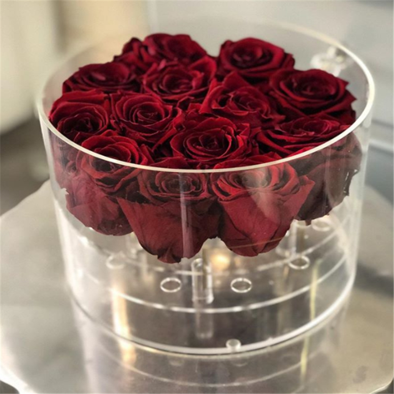 caja de rosas redonda de acrílico