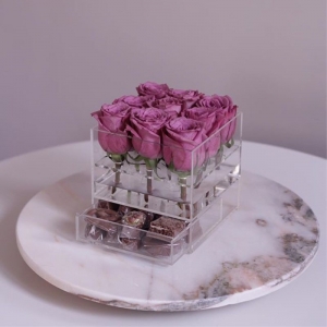 Caja de rosa de flor acrílica de lujo personalizada con cajón 