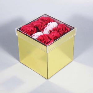 caja de flores de acrílico de oro