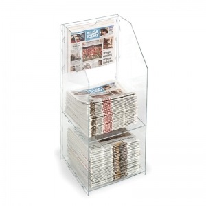 estante de exhibición de periódico de acrílico transparente plexiglás soporte de exhibición de 2 niveles 