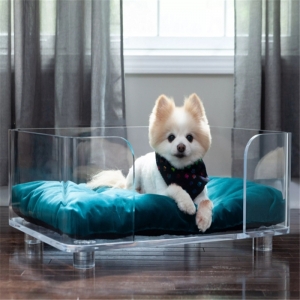 cama redonda de acrílico transparente para mascotas 