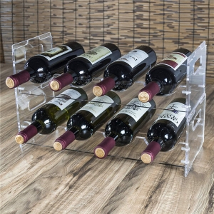 Botellero de vino de acrílico transparente apilable de 3 niveles 
