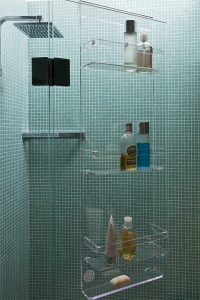 Personalizado moderno alto acrílico colgante colgante baño ducha estante caddy 