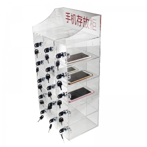 15 ranuras caja de almacenamiento de teléfono de acrílico transparente transparente caja de exhibición de plexiglás con cerradura 