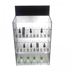 personalizar caja de venta al por menor 10 ml 30 ml bandeja de líquido electrónico botella de licor acrílico transparente soporte de exhibición con empujador 
