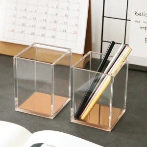 taza de lápiz de plexiglás transparente de fabricación artesanal 