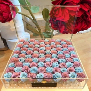caja de flores rosa acrílica