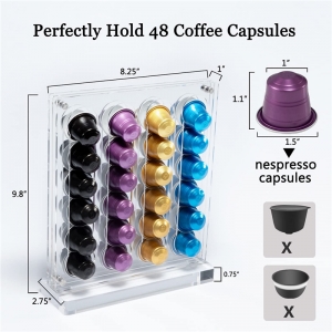 Soporte para cápsulas de café acrílico desmontable de 48 capacidades al por mayor
 