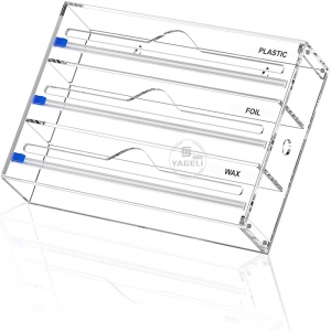 Dispensador de envoltura de película de plástico acrílico de 3 niveles para organizador de cocina
 