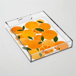 YAGELI, venta al por mayor, bandeja decorativa de acrílico transparente para servir con inserto
 