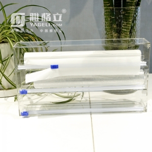 Dispensador de envoltura de película de plástico acrílico de 3 niveles para organizador de cocina
 