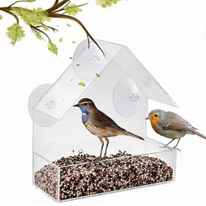 Casas de comederos de pájaros con ventana de plástico transparente 
