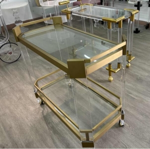 Carro de servicio de oro acrílico transparente moderno, venta al por mayor de fábrica 