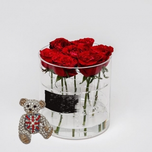 caja de flor de acrílico de uso de boda con tapa con rosas personalizadas 