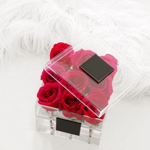 caja de regalo hecha a mano de la flor de acrílico cuadrado con la cinta 