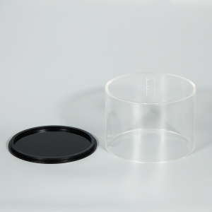 caja de almacenamiento de acrílico redonda con base negra 