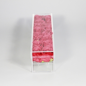 Caja de acrílico rectangular larga de Rose para 12 rosas 