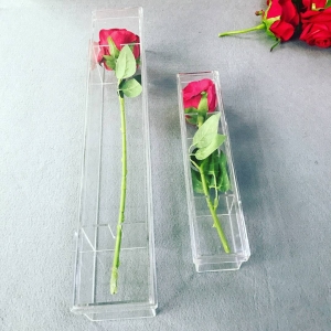 Caja impermeable acrílica de flores para rosa con tallo largo 