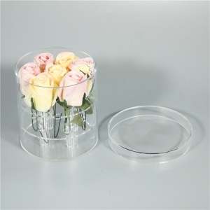 Caja redonda de flores de lujo acrílicas de 7 rosas 