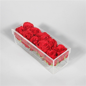 caja de flores de acrílico rectángulo con tapa