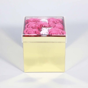 Caja de presentación de acrílico brillante rosa dorada para flores preservadas 