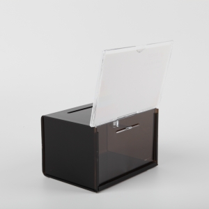 Caja de donación de plexiglás acrílico de lujo negro con signo y cerradura 