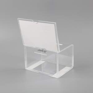 Urna de acrílico transparente con organizador de la donación del plexiglás de la muestra con la cerradura 