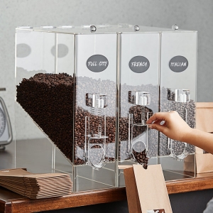 fabricamos dispensador de granos de café acrílico con 3 compartimentos 