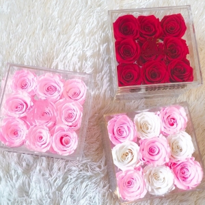 fábrica al por mayor lujo 9 hoyos acrílico flor rosa caja de regalo con cajón 