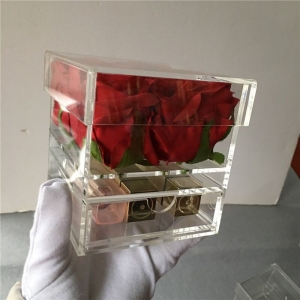 Al por mayor caja de flores rosa acrílica de 4 agujeros con cajón 