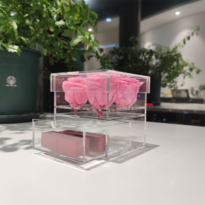 caja de flores de acrílico transparente con cajón para 4 rosas 