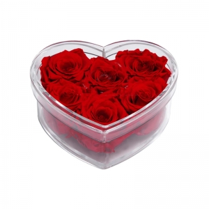 Cajas de flor de rosa acrílica clara con forma de corazón en forma de corazón para 6 rosas 