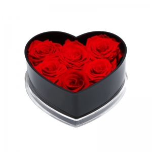 Cajas de flor de rosa acrílica clara con forma de corazón en forma de corazón para 6 rosas 