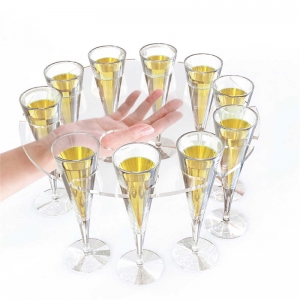 Copas de vino redondas de acrílico transparente y bandejas porta vino 