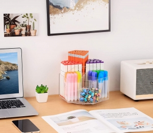 Organizador de papelería de escritorio de acrílico Soporte de lápiz cuadrado de uso de oficina 