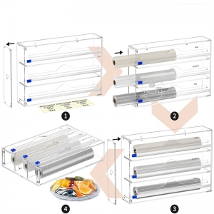 Caja dispensadora de papel de aluminio para envolver alimentos de plástico acrílico de 3 capas visibles
 