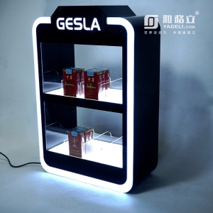Luz LED suave Soporte de exhibición de vape de cigarrillo electrónico de acrílico transparente de 3 niveles
 