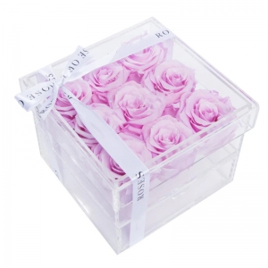 Caja de flores de lucita transparente de 9 agujeros caja de flores de rosas de acrílico con cajón 