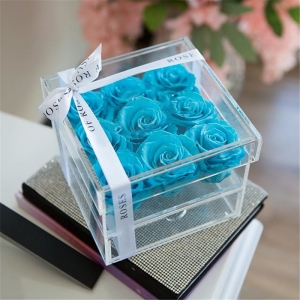 Caja de flores de lucita transparente de 9 agujeros caja de flores de rosas de acrílico con cajón 