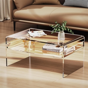 Mesa de centro grande de lucite transparente personalizada con almacenamiento 