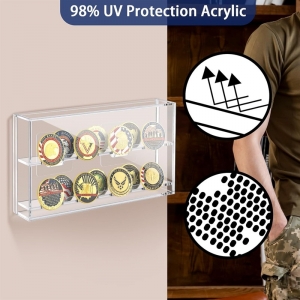 Vitrina de monedas de desafío militar de acrílico transparente 