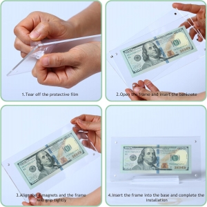 Soporte de exhibición de billetes de dólar de acrílico 