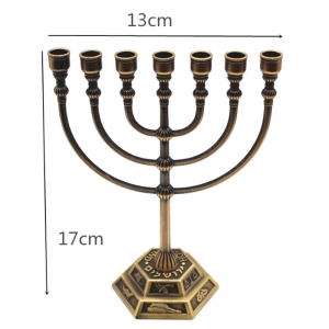 Candelabros de metal dorado Judaica Menorah 7 ramas 