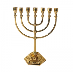 Candelabros de metal dorado Judaica Menorah 7 ramas 