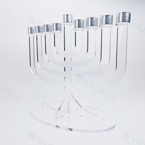 Menorá de Janucá de acrílico Lucite de 9 ramas transparente desmontable 