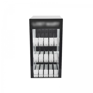 Gabinete de plexiglás negro de tres niveles para cigarrillos electrónicos 