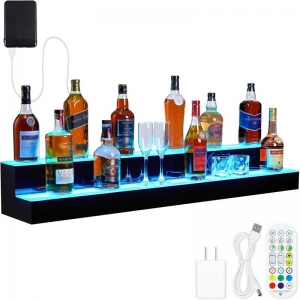 Base de exhibición de vino de acrílico de 48 pulgadas y 2 niveles con LED 