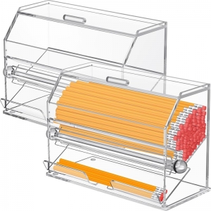 Caja dispensadora de lápices con pajita de acrílico transparente YAGELI 