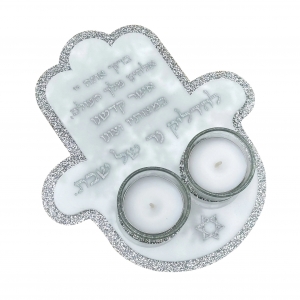 Candelabro de Shabat de Lucite con Arco Hamsa 